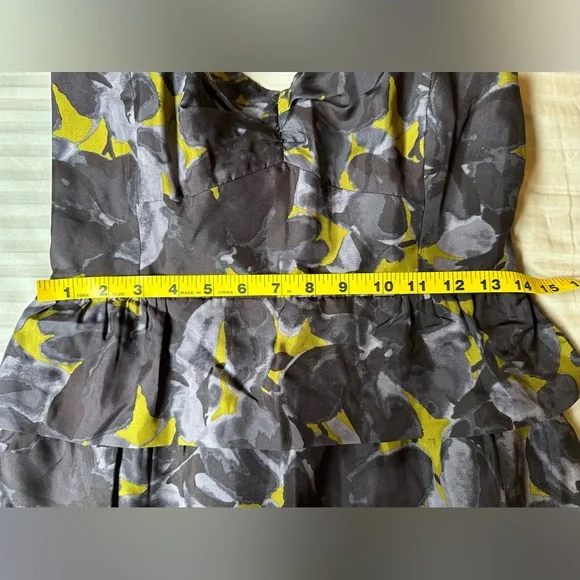 J. Crew•strapless silk mini dress•women’s 6•black/gray floral•peplum/ruffle - Picture 6 of 14